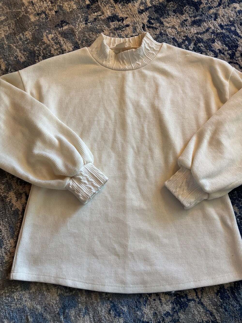 Grace & Emma Mock Neck Sweater Size S Ivory Ribbed
